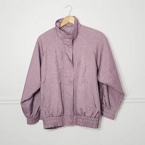 Vintage Via Veneto Track Jacket Retro Windbreaker Purple Zipper Pockets Oversize